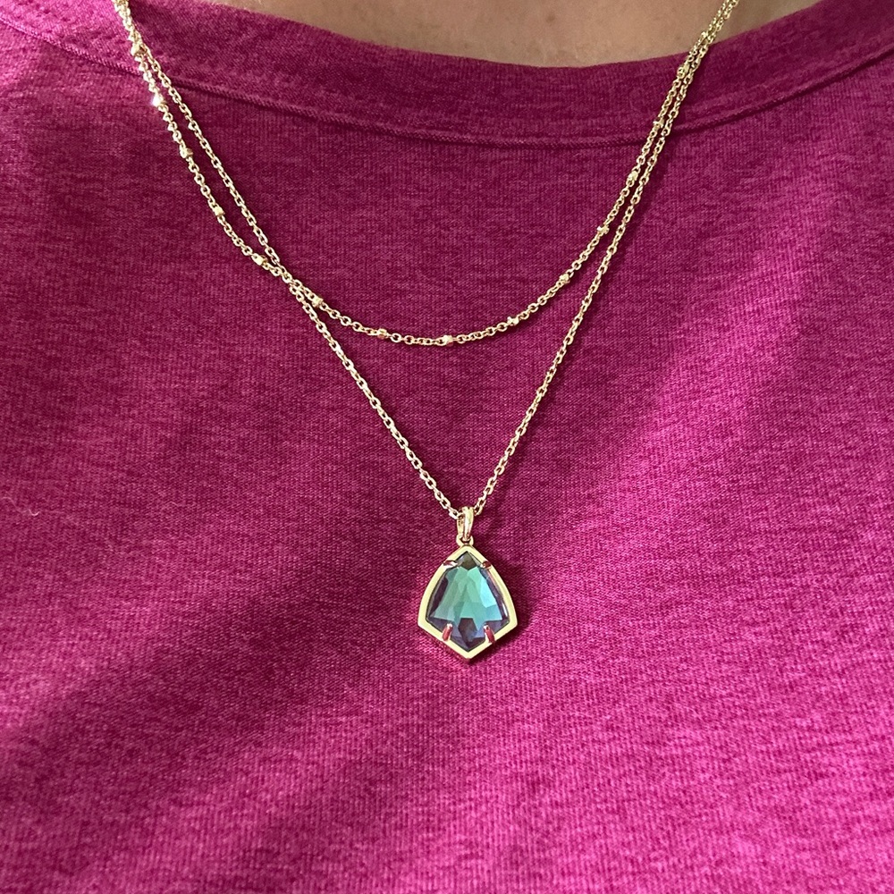 Kendra Scott Cory multi-strand Necklace in gold w/ dichroic blue glass pendant